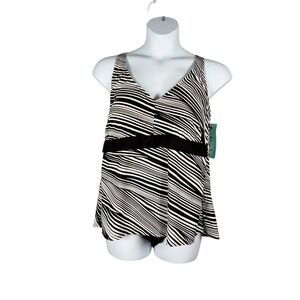 Penbrooke Tankini Womens 22W Black White Stripe Padded Racerback Slimming Brief